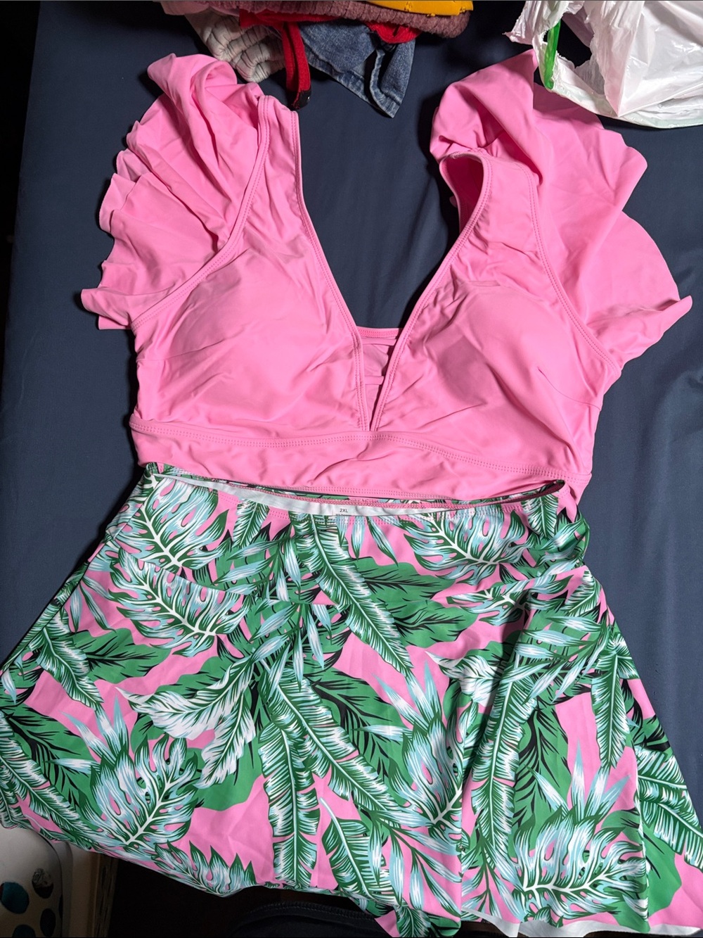 Pink Tropical Two-Piece Swim Set
